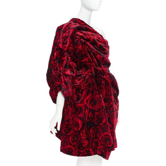 DRIES VAN NOTEN Runway Delta red rose velvet quilted one shoulder dress FR38 M - Picture 3 of 9